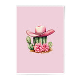 Pink Cowboy Hat Photographic Prints, Cactus Art, Western Decor, Floral Accent, Desert Theme, Girly Wall Art, Southwestern Style (139) - Tawshia